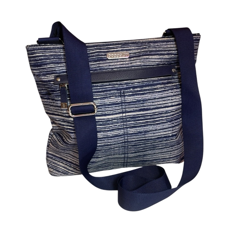 Baggallini Slim Crossbody Purse Blue Striped Modern Everyday Bag